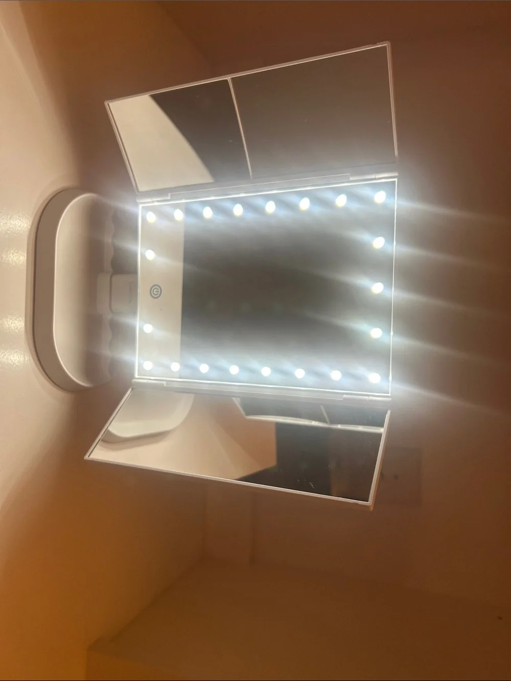 Tri-Fold LED Vanity Mirror in White